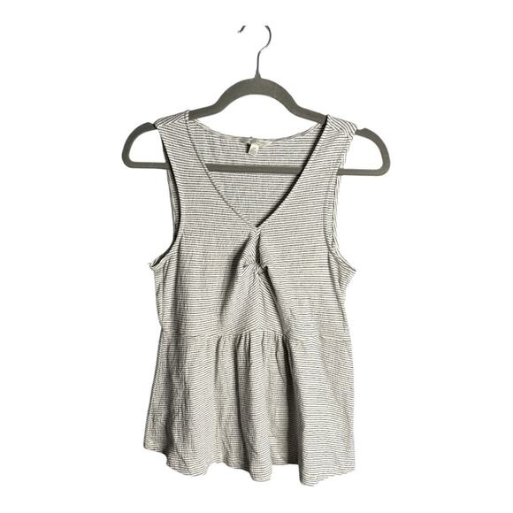 Lucky Brand Gray and White Striped Sleeveless V Neck Peplum Top Size Small - Picture 1 of 7